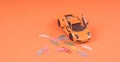 Toy orange car, on orange background. Sports car, close-up shot Royalty Free Stock Photo