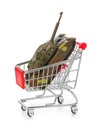 Toy panzer in shopping cart