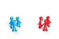 . Toy people are divided into two groups. Political process, democratic elections. The difference in opinion polls. Everyone is Royalty Free Stock Photo