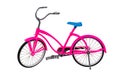 Toy pink bike with a blue seat isolated on white background. Royalty Free Stock Photo