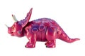 Toy pink dinosaur Triceratops plastic left view isolated