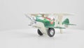 toy, plastic airplane with a propeller, without a pilot on a white background, turquoise brush, side view