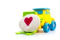 Toy plastic forklift hold heart stone , Love