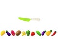 Toy plastic fruits and vegetable collection set isolated on white background. Plastic fruit for the game. Playing at the kids Royalty Free Stock Photo