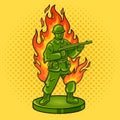 toy plastic soldier on fire pinup pop art vector Royalty Free Stock Photo