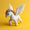 Dreamlike Realism: Tiny Toy Pony With Wings On A Yellow Background Royalty Free Stock Photo