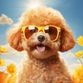 Toy poodle cute animal, dog portrait, nature background - Generative AI