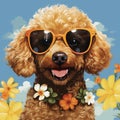 Toy poodle cute animal, dog portrait, nature background - Generative AI