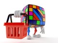 Toy puzzle character holding empty shopping basket Royalty Free Stock Photo