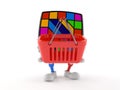 Toy puzzle character holding empty shopping basket Royalty Free Stock Photo