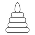 Toy pyramid thin line icon, child and play, tower sign, vector graphics, a linear pattern on a white background. Royalty Free Stock Photo