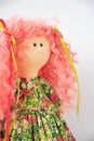 Toy rag doll on white background. Art soft focus Royalty Free Stock Photo