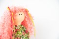 Toy rag doll on white background. Art soft focus Royalty Free Stock Photo