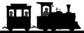 Toy railway. Train with wagons, silhouette vector. Locomotive with kids. Transport children.