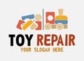 Toy Repair Shop vector isolated logo. Concept of fix Antique old Toys. Before and after Toys Restoration Service concept