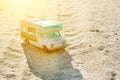 Toy retro caravan car - a symbol of family vacation travel, holiday trip in motorhome Royalty Free Stock Photo