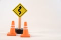 Toy road sign and traffic cones Royalty Free Stock Photo
