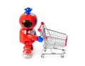 Toy robot and shopping cart Royalty Free Stock Photo