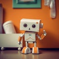 A toy robot is standing on a table. Generative AI image. Royalty Free Stock Photo