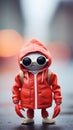 A toy robot wearing sunglasses and a red jacket, AI Royalty Free Stock Photo