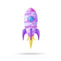 Toy rocket upswing ,spewing smoke. 3d icon Spaceship rocket. 3d cartoon style minimal spaceship. Successful startup with