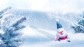 Toy Santa Claus in a winter snowy fairy forest. Winter wonderland. Merry Christmas. Royalty Free Stock Photo