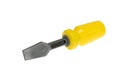 A toy screwdriver with a yellow handle. On a white background, isolated Royalty Free Stock Photo