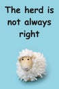 Toy sheep on a cyan backdrop Text message