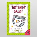 Toy shop vector sale flyer design with baby diaper Royalty Free Stock Photo