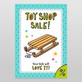 Toy shop vector sale flyer design with kid's sleigh Royalty Free Stock Photo