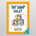 Toy shop vector sale flyer design with toy blocks for learning l