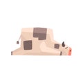 Toy Simple Geometric Farm Cow Laying Sleeping While Browsing, Funny Animal Vector Illustration
