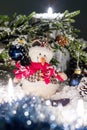 Toy Snowball is sitting under a Christmas tree. Royalty Free Stock Photo