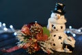 toy snowman christmas decoration garland holiday wooden background Royalty Free Stock Photo