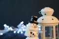 toy snowman christmas decoration garland holiday wooden background Royalty Free Stock Photo