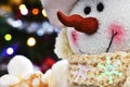 Toy Snowman and Christmas Tree Royalty Free Stock Photo