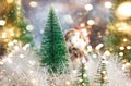 Toy snowman and Christmas tree winter holiday festive background Royalty Free Stock Photo