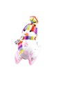 Toy snowman on skis from a pink candy striped on