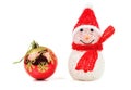 Toy snowman and toy for christmas trees on white background. Royalty Free Stock Photo