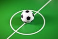 Toy soccerball in a midfield, in the center of the green field Royalty Free Stock Photo