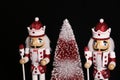 The nutcracker Red Toy Soldier with Red tree for Christmas displays! Royalty Free Stock Photo