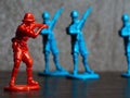 Toy soldiers on woodwn table Royalty Free Stock Photo