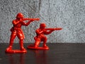 Toy soldiers on woodwn table Royalty Free Stock Photo