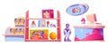 Toy store shelf and furniture cartoon vector set