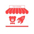 Toy Store Single Flat Icon. Striped Awning and Signboard
