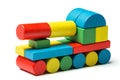 Toy tank, multicolor wooden blocks, military transport over whit Royalty Free Stock Photo