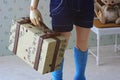Miniature vintage suitcase for dolls Royalty Free Stock Photo