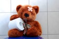 Toy teddy bear on wc toilet