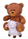 Toy teddy bear on whit sheep Royalty Free Stock Photo