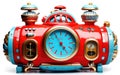 A Toy Time Machine with Dials and Flashing Lights Isolated -Generative Ai